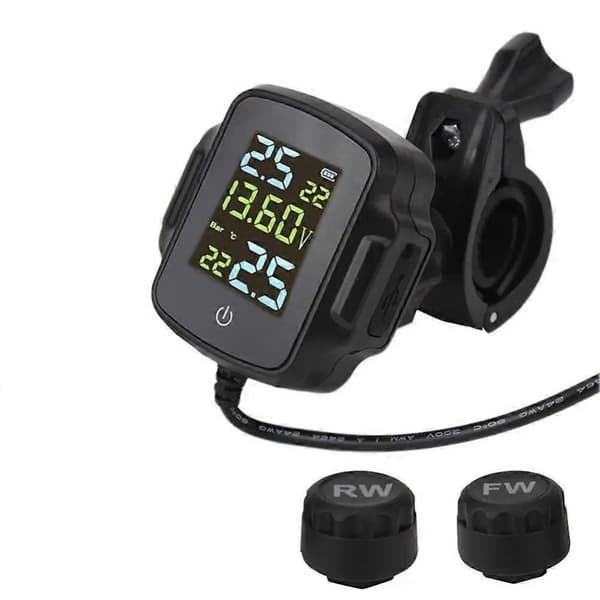TPMS Motorcykel Däcktrycksövervakningssystem med 2 Externa Sensorer Smart Däcklarmsats Universal