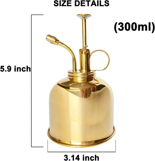 Vattenmistsprayflaska 300 ml, Dekorativ växtspruta med pump, Polerad mässing - Bra