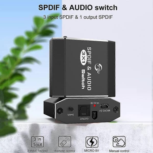 Spdif &amp; Ljud Switch 3 in 1 Ut Optisk Splitter Toslink Digital Optisk Ljud Switch 3X1 Adapter
