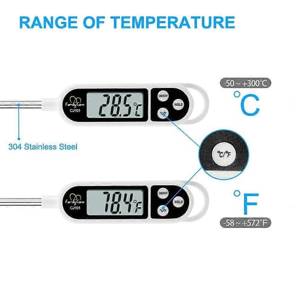 Matlagningstermometer, LEMEGO Digital Köttmatstermometer Direktavläsning Lång Sond Auto Av (Batteri Ingår, vit)