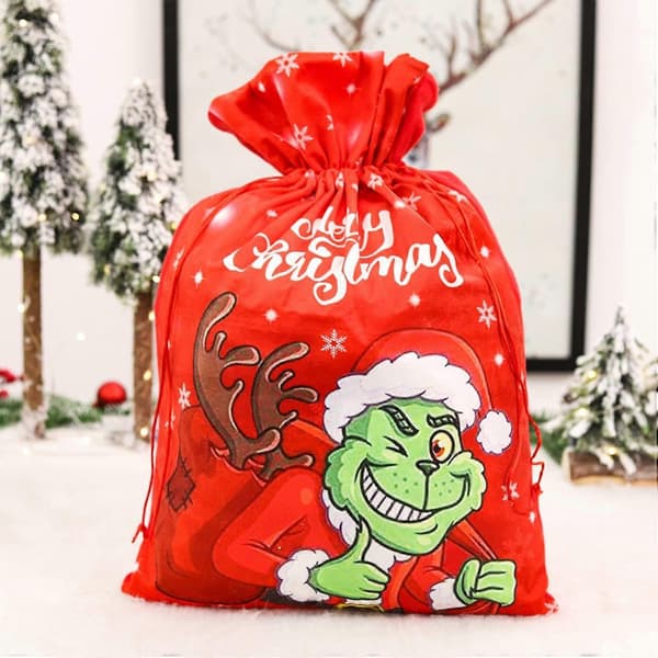 Julklappsväska i canvas, återanvändbar julklappsväska med tomtereps