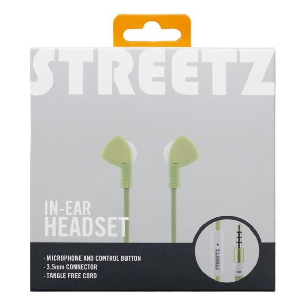 STREETZ in-ear headset, 1-button remote, 3.5mm, microphone, lime Grön