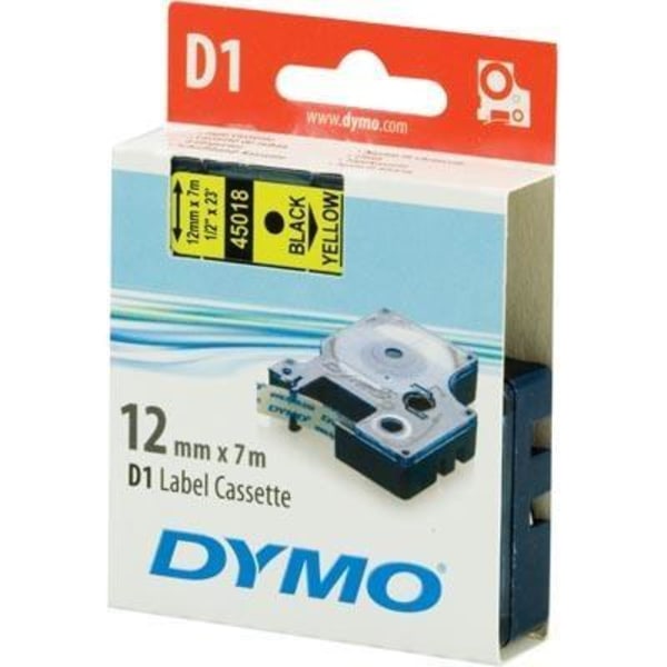 DYMO D1 märktejp standard 12mm, svart på gult, 7m rulle (S072058