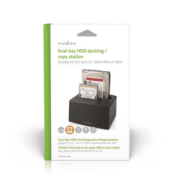 Nedis Harddisk Dockingstation | USB 3.2 Gen1 | USB Type-A | 2 Diske | 2.5 / 3.5 " | USB 3.2 Gen1 | Docking | Desktop