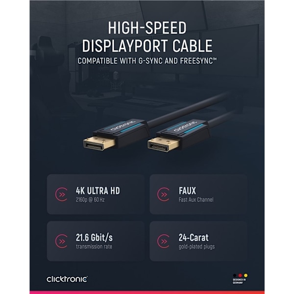 ClickTronic DisplayPort™-kaapeli Premium-kaapeli | 1x DisplayPort™-liitin 1x DisplayPort™-liitin | 5,0 m | UHD 4K @ 60 Hz