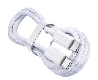 Flettet USB-C kabel - 1 m - Hvid - iPhone 15 kompatibel - Nylon -