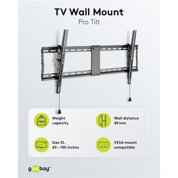 Goobay TV vægbeslag Pro TILT (XL) til tv-apparater fra 43 til 100 tommer (109-254 cm), kan vippes op til 70 kg