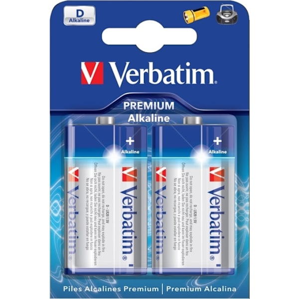 Verbatim batterier, D (LR20), 2-pack Alkaline, 1,5 V