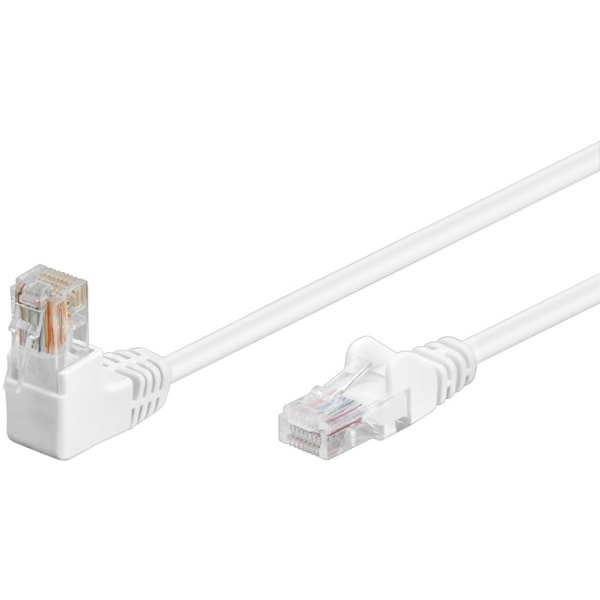 Goobay Netværkskabel CAT 5e vinklet 1x 90°, U/UTP, hvid, 1 m kobberbeklædt aluminiumleder (CCA), 1x RJ45-stik 90 ° (8P8C)