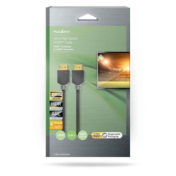Nedis Ultra High Speed ​​HDMI ™ -kaapeli | HDMI™ liitin | HDMI™ liitin | 8K@60Hz | 48 Gbps | 5.00 m | Pyöreä | 8.3 mm | Antrasiitti | Laatikko