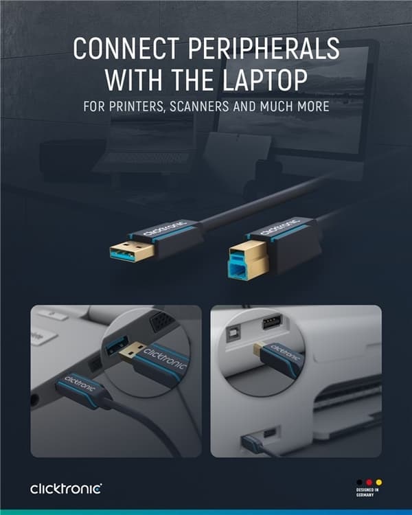ClickTronic Adapterkabel fra USB-A til USB-B 3.0 Premiumkabel
