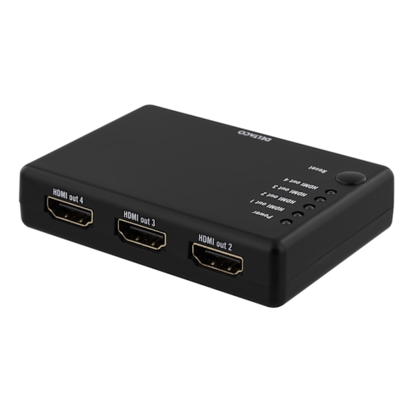 DELTACO HDMI-jakaja, 1 HDMI-tulo, 4 HDMI-lähtöä, 6,75Gbit/s, musta