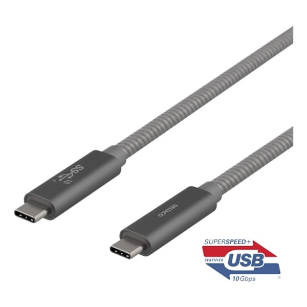 DELTACO USB-C SuperSpeed -kaapeli, 1m, USB 3.1 Gen 1, 100W, harmaa