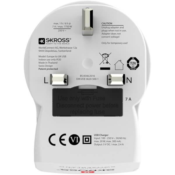 Skross reseadapter för Storbritannien med USB