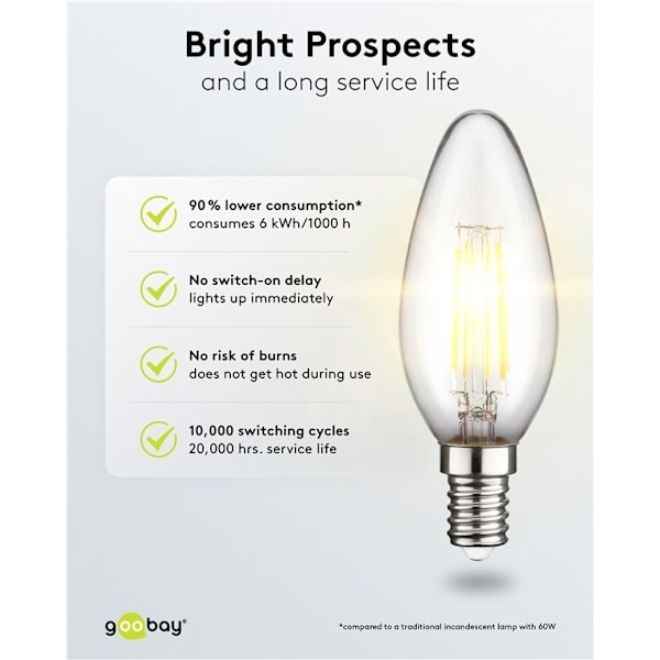Goobay Filament-LED-kertepære, 6 W sokkel E14, varm hvid, kan ikke dæmpes