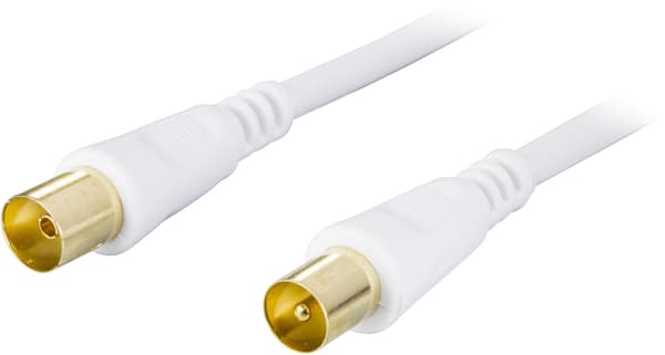 DELTACO antennkabel, 75 Ohm, guldbelagte stik, 1m, hvid