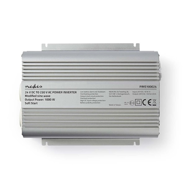 Nedis Växelriktare med modifierad sinusvåg | Inspänning: 24 V DC | Enhetens utgångsanslutning: Type F (CEE 7/3) | 230 V AC 50 Hz | 1000 W | Toppeffekt