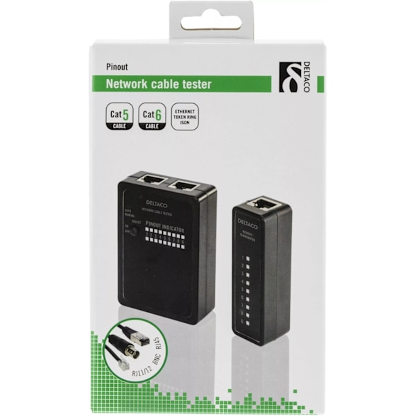 DELTACO kaapelintestaaja RJ45/RJ12 & BNC, 2 osainen, musta