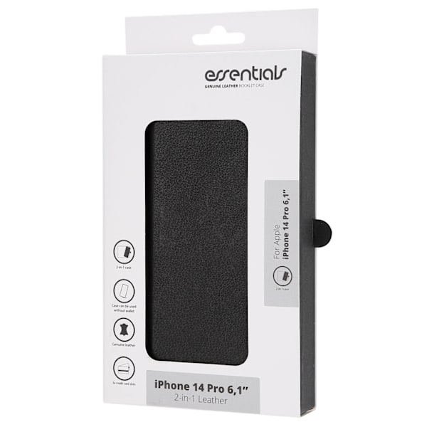 Essentials iPhone 14 Pro Leather wallet,detachable,Black Svart