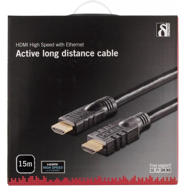 DELTACO aktiiv. HDMI-kaapeli, HDMI High Speed with Ethernet, 4K, UHD