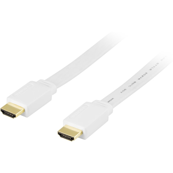 DELTACO HDMI v1.3 kaapeli 4K, Ethernet,3D, paluu, litteä valk,5m