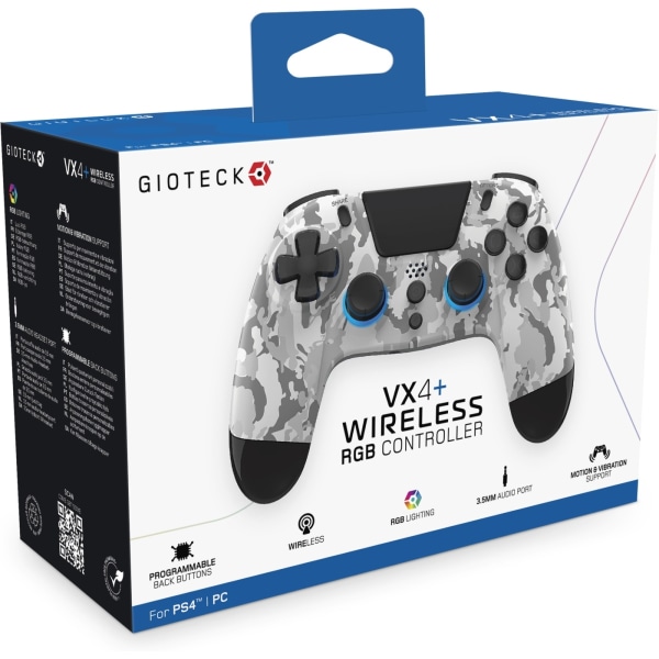 Gioteck VX4+ RGB trådlös handkontroll, White Camo, PS4