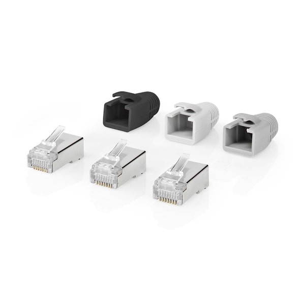 Nedis RJ45-kontakt | RJ45 Pass Through | Solid/strängad FTP CAT6a | Rak | Guldplaterad | 10 st. | PVC | Grå / Svart / Vit | Låda