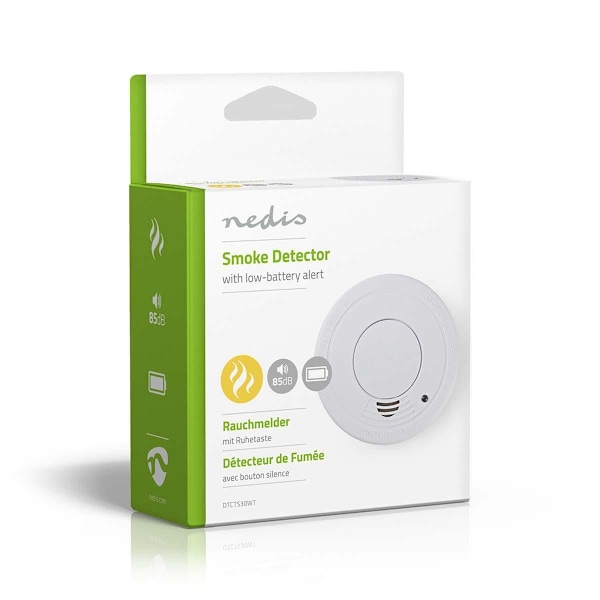 Nedis Röklarm | Batteridriven | Batterilängd upp till: 1 år | EN 14604 | Med paus knapp | Med testknapp | 85 dB | ABS | Vit