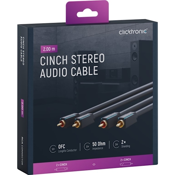 ClickTronic RCA-kabel, stereo Premiumkabel | 2x RCA plugg  2x RCA plugg | 2,0 m | OFC innerledare