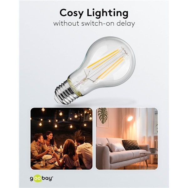 Goobay LED-lampa med glödtråd, 7 W sockel E27, varmvit, ej dimbar