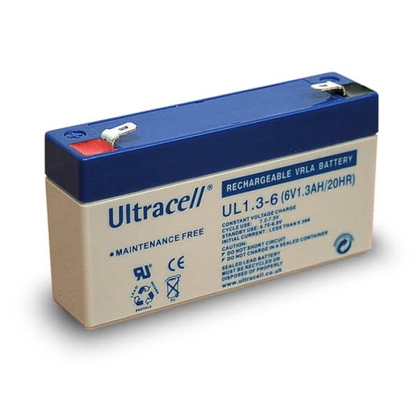 Ultracell Blybatteri 6 V, 1,3 Ah (UL1.3-6) Faston (4.8mm) Blybat