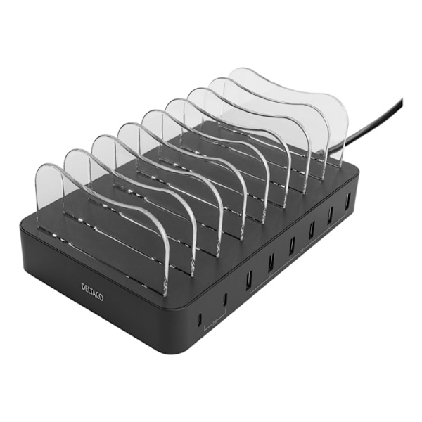 Deltaco USB charging station 6x USB-A, 2x USB-C PD, total 75W, black Svart