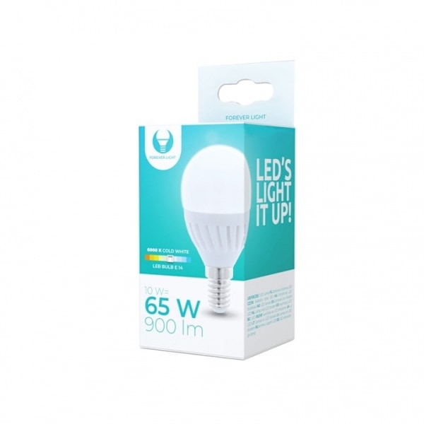 LED-lamppu E14, G45, 10W, 230V, 6000K, Keraaminen, Kylmä Valkoinen