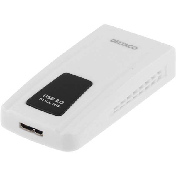 DELTACO PRIME USB 3.0 till DVI/HDMI/VGA-adapter, 2048x1152, vit (USB3-DVI)