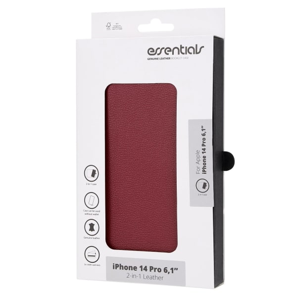 Essentials iPhone 14 Pro Leather wallet, detachable, Red Röd