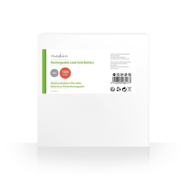 Nedis Genopladeligt blybatteri | Bly-syre | Opladningsbar | 12 V | 7200 mAh