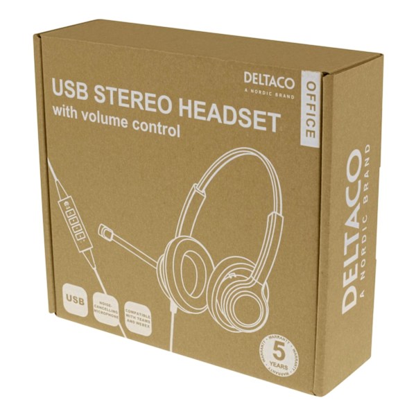 DELTACO Office USB stereo headset, Teams and Webex compatible, volume