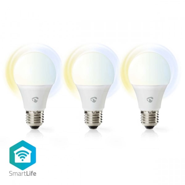 Nedis SmartLife LED-Pære | Wi-Fi | E27 | 806 lm | 9 W | Varm til kølig hvid | 2700 - 6500 K | Androidâ„¢ / IOS | Pære | 3 stk