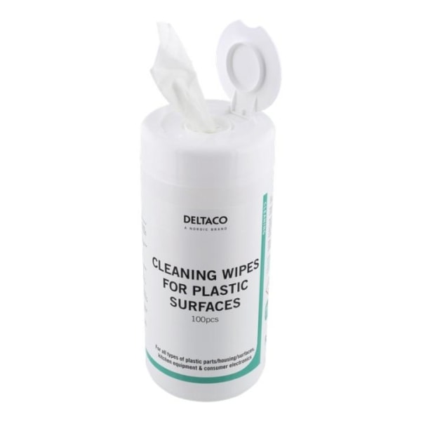 DELTACO Wet Wipes for plastic surfaces, 100pcs, white