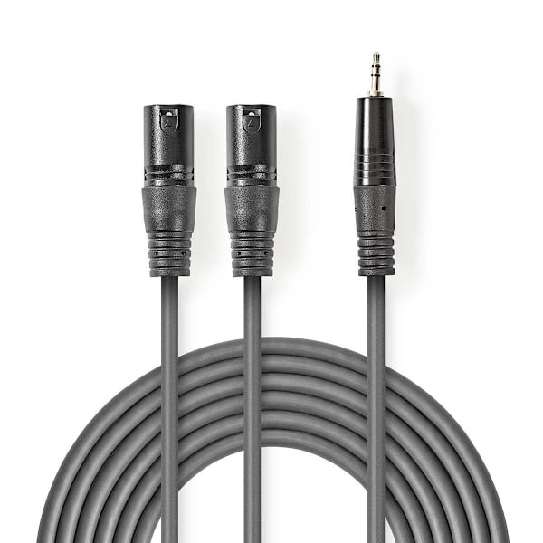 Nedis Balanceret Audio kabel | 2x XLR 3-Pin Hanstik | 3.5 mm Hanstik | Nikkelplateret | 1.50 m | Runde | PVC | Mørkegrå | Kartonhylster