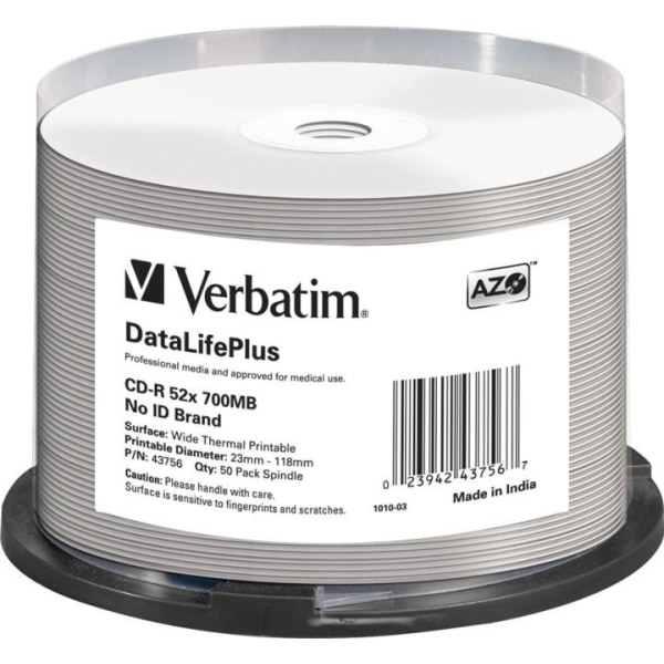 Verbatim CD-R 52x 700MB/80min, 50-pack spindel, Non ID branded,