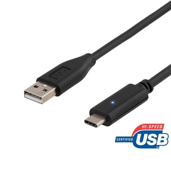 DELTACO USB 2.0 -kaapeli, Type A - Type C uros, 0,25m, musta