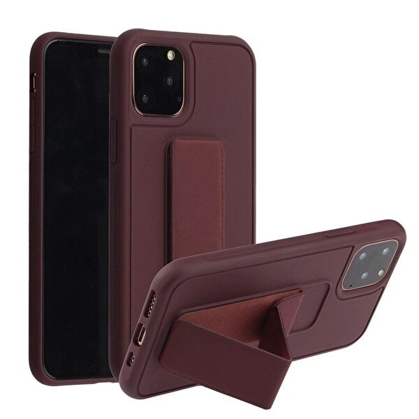 Silikonikotelo ja teline iPhone 11 Pro Max -puhelimeen Brun