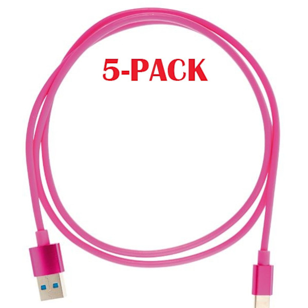 5-PACK Kabel USB-A - USB-C 2.4A, 1m, Rosa