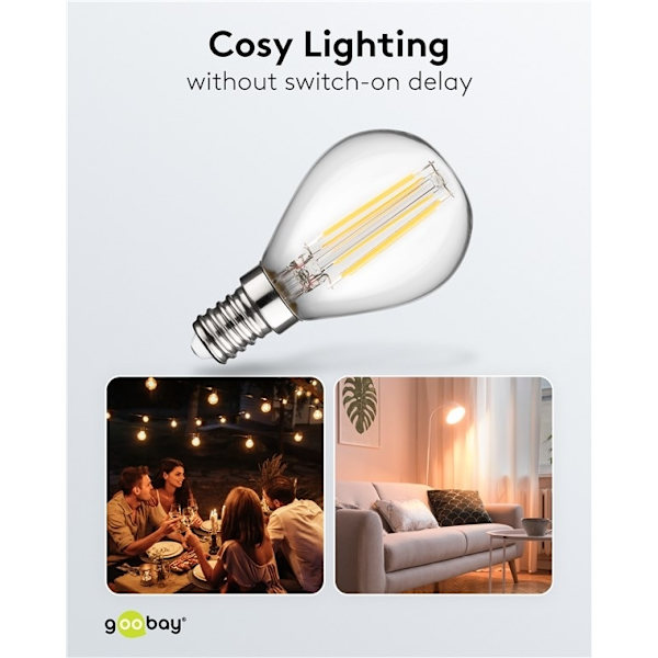 Goobay Filament-LED mini globe, 4 W sokkel E14, varm hvid, kan ikke dæmpes