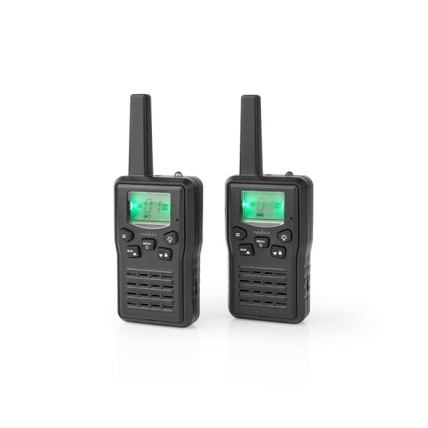 Nedis Walkie-talkie Set | 2 Håndsæt | Op til 10 km | Frekvens kanaler: 8 | PTT / VOX | Op til 6 Timer | Opladningsstation inkluderet | Hovedtelefonudg