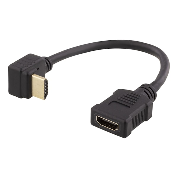 DELTACO HDMI-sovitin, 0,2m, taipuisa, lovitet. alapuolelta, UHD, musta
