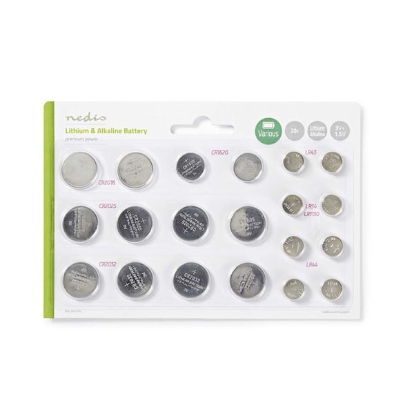 Nedis Lithium / Alkaline knapcellebatteri Multi Pack | 1.5 / 3 V DC | Alkaline / Lithium | CR1620 / CR2016 / CR2025 / CR2032 / LR43 / LR44 / LR54 | An