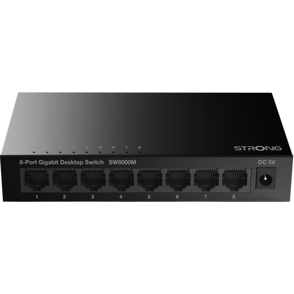 Stærk 8-ports Gigabit-switch Metal Sort