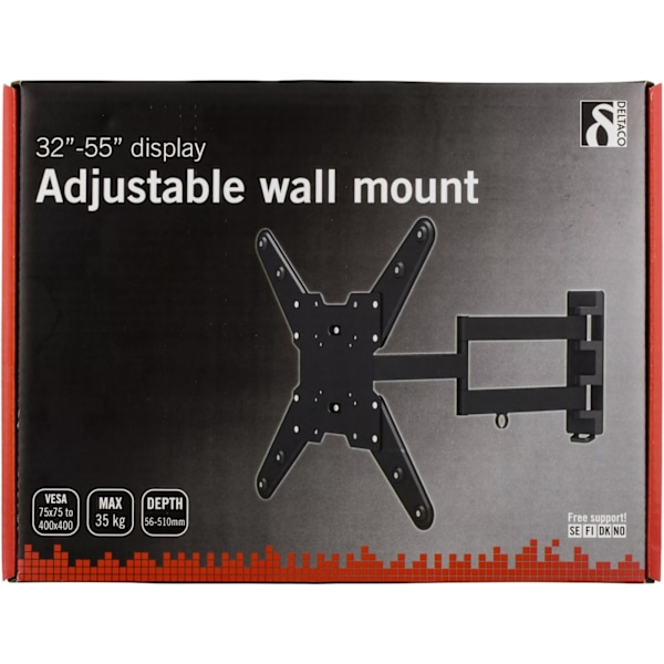 DELTACO väggfäste för LCD/Plasma, 26-47", max 35kg, 3 leder, svart (ARM-425)